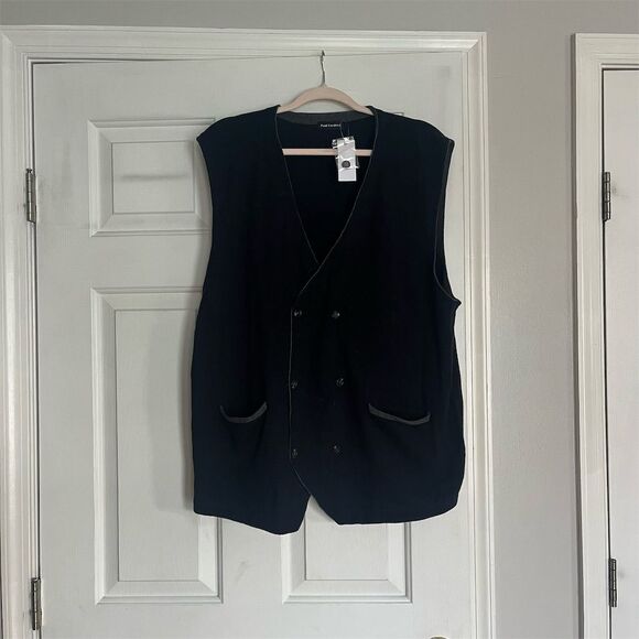 Paul Fredrick Men's Black Vest XL V-Neck Button Front Casual - Picture 1 of 6